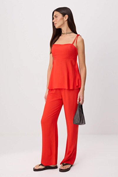 Trendyol Collection Red Strap Blouse Elasticized Trousers Woven Bottom - Top ...