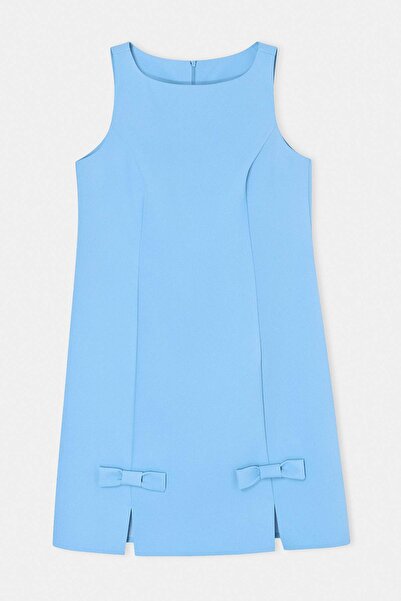 Trendyol Curve Blue Mini A-Line Bow Detail Woven Plus Size Dress Tbbss26Ah00101