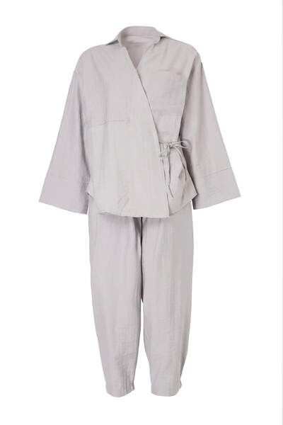 Trendyol Collection Gray Double-Breasted Blouse Trousers Set Twoss26Au00256