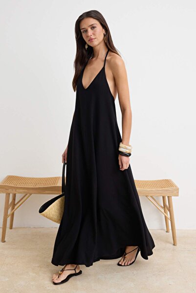 Trendyol Collection Îmbrăcăminte de plajă Rochie maxi neagră cu spatele desch...