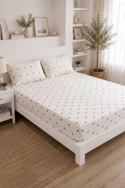 TRENDYOLMİLLA HOME Double Bowknot Printed Bed Sheet Set 180*200 Tphss26Cct00001