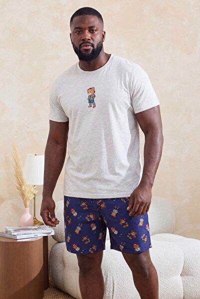 Trendyol Kollektion Grau meliertes Regular Animal Homewear Pyjama-Set in Über...