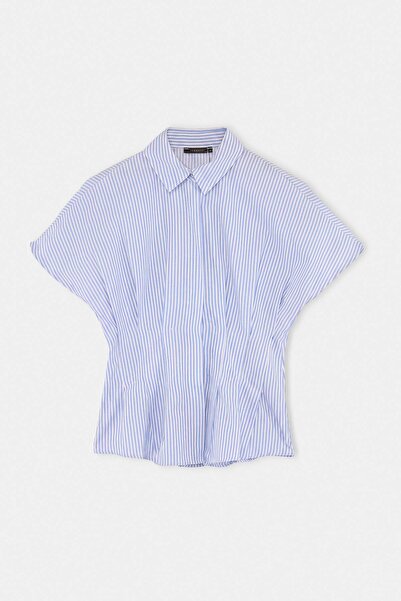 Trendyol Collection Blue Striped Shirt with Pili Detail Twoaw27Go00033