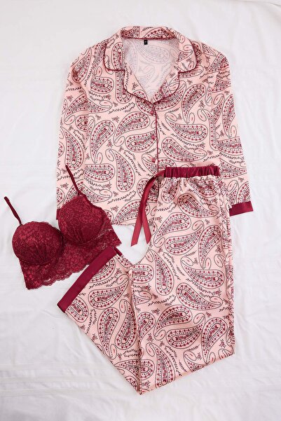 Trendyol Kollektion Mehrfarbiges ethnisches Satin-Webstoff-Pyjama-Set THMAW27...