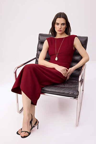 Trendyol Kollektion Burgunderrotes, gewebtes Midi-Kleid mit Rückendetail und ...