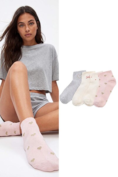 Trendyol Kollektion Weiß-Mehrfarbige 4-teilige bestickte Jacquard-Stricksocke...