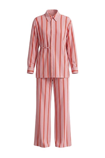 Trendyol Modest Pink Oversize Poplin Striped Woven Top & Bottom Hijab Set - T...