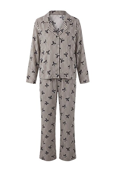 Trendyol Collection Anthracite Heart Shally Woven Pajama Set Thmaw21Pt0936