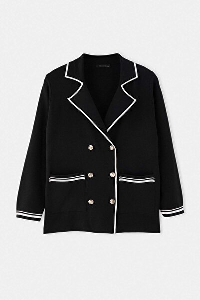 Trendyol Curve Black Jacket Collar Line Detailed Knitwear Jacket-Looking Card...
