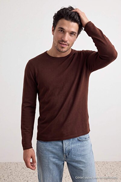 Trendyol Collection Brown Regular/Normal Cut Collar Detailed Slim Knitwear Sw...