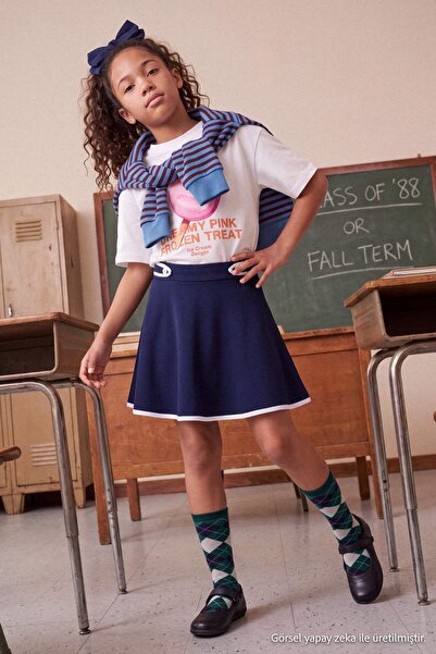 TRENDYOLKIDS Navy Blue Short / Mini Plain Knitted Skirt Tkdss26Et00012