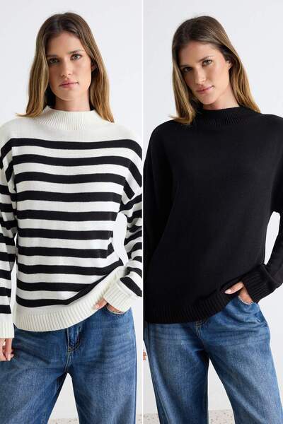Trendyol Collection Black-Ecru*001 Basic Double Pack Knitwear Sweater Twoaw26...