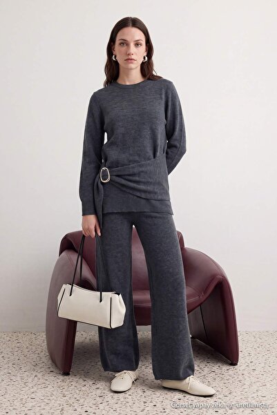 Trendyol Modest Anthracite Soft Textured Oversize Plain Knitwear Hijab Bottom...