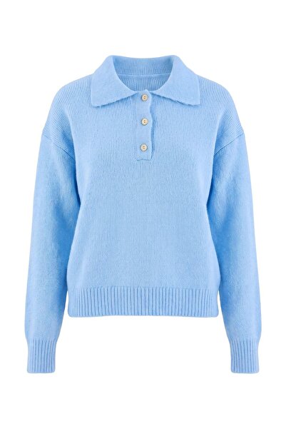 Trendyol Collection Wardrobe Essentials Baby Blue Wool Basic Wide Fit Special...