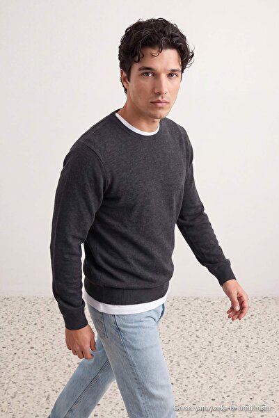 Trendyol Collection Anthracite Black Regular/Comfort Fit Soft Touch Sweatshir...