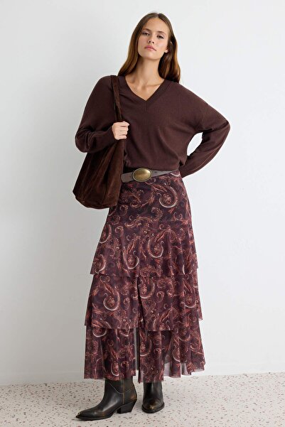 Trendyol Collection تنورة متعددة الألوان منقوشة على شكل حرف A/على شكل جرس، طو...