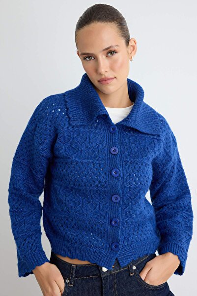 Trendyol Collection Saks Soft Textured Perforated Button Detailed Polo Collar...