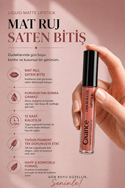 Oxance Matte Lipstick No:1 – Nude Rose Mat Likit Ruj
