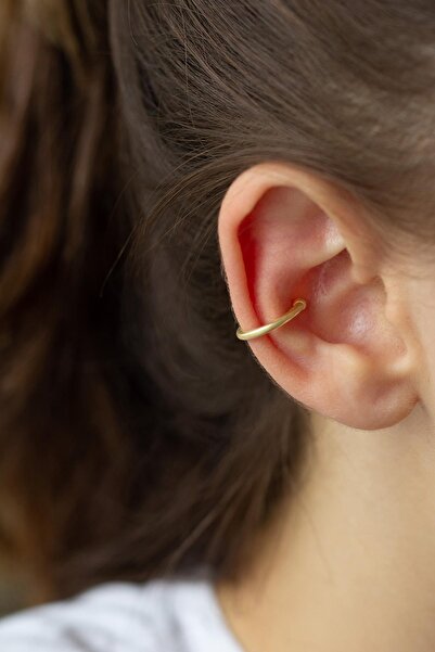 BY BARUN SİLVER Kıkırdak Earcuff Halka Yuvarlak Sarı Gold Sıkıştırmalı Gümüş ...
