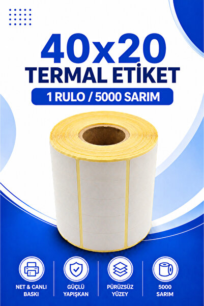 Küresel Etiket Barkod 40x20mm Termal Etiket | 1 Rulo | 5000 Sarım | Ribonsuz ...