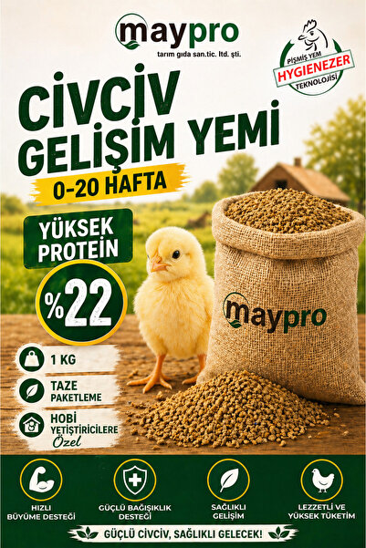 MayPro Tarım Civciv Yemi 1 KG, 0-20 Hafta Başlangıç Büyütme Yemi, Yüksek Prot...