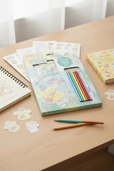 Miniso Sanrio Lisanslı Pompompurin Renkli Boyama Seti - Çıkartmalı ve Kalemli...