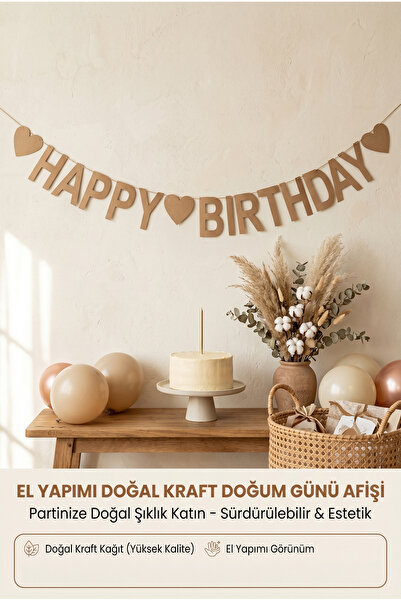 Bohem Kraft Doğum Günü Seti - Happy Birthday Afiş ve 8 Adet Mısır Kutusu