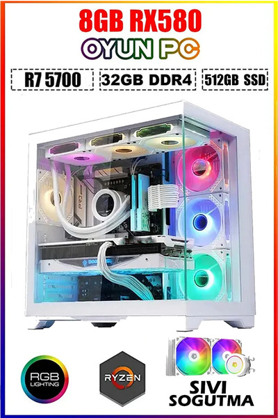 Dmc N8x Windows 11 REYZEN 7 5700,32GB RAM,512GB SSD,RX580,Sıvı Soğutmalı Oyun...