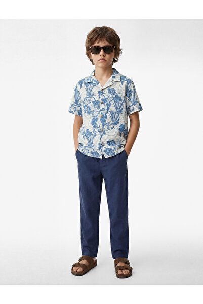 Koton Βασικό παντελόνι από μείγμα λινού και βισκόζης με κορδόνια στη μέση