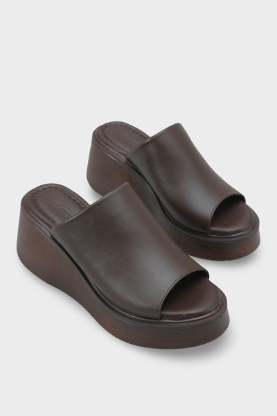 Capone Outfitters Γυναικείες παντόφλες Cecilia από γνήσιο δέρμα με σφήνα τακο...