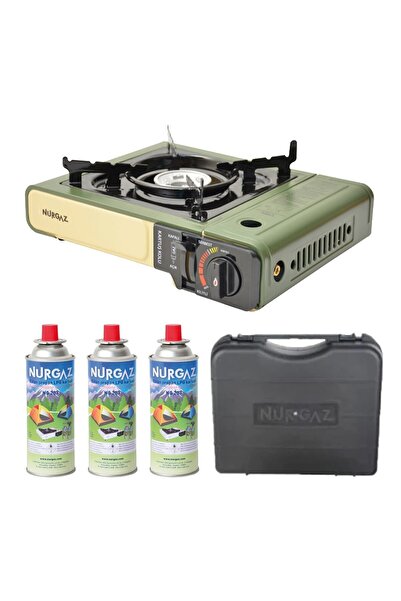 NURGAZ Tekli Portatif Ocak Tüp Haki+3 Adet 220 Gr Kartuş Set