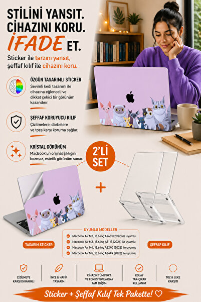 Mcstorey Macbook Air M2-m3-m4 Kılıf 13.6inç Yapıştırma Sticker Kaplama Animal...
