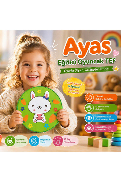 AyasEğiticiOyuncak Ahşap Bebek Eğitici Davul Tef Bateri Bebek Ritim Bateri Seti