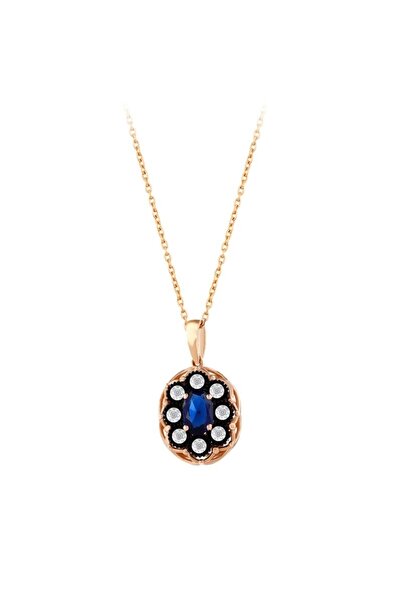 Assos Pırlanta 0.03 Karat Elmas Safir Renklı Oval Kolye