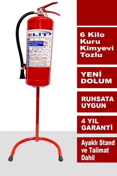 ELİT YANGIN VE GÜVENLİK SİSTEMLERİ 6 Kg Tozlu Yangın Söndürme Tüpü Ayaklı Sta...