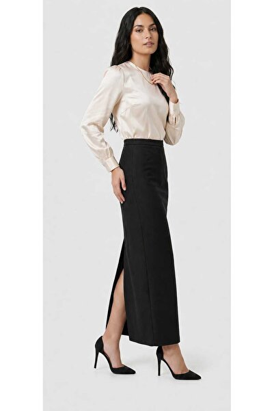 Butik Uzun Büyük Beden Yırtmaçlı Astarlı Portoriko Anne Eteği