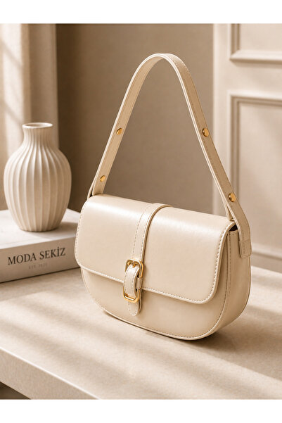 Women's Cream Faux Leather Magnet Closure Adjustable Strap Shoulder Bag