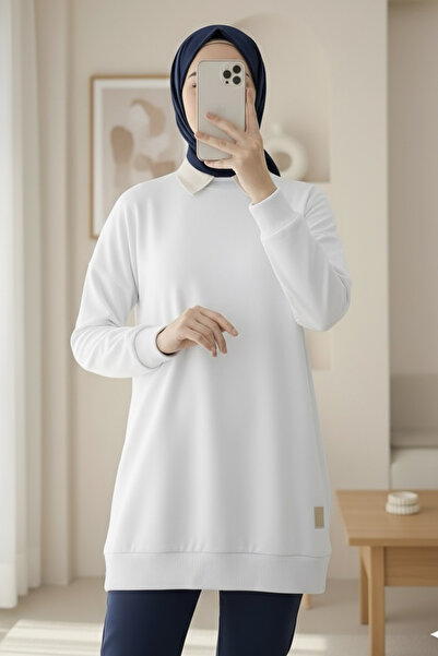 HİJABAYA Crew Neck Slit Λεπτομερής κεντημένος ιδρώτας