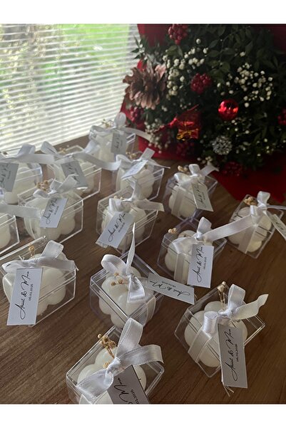 glow-candle by you 100 Adet Çiçekli Kişiye Özel Kutulu Beyaz Bubble Mum- Düğü...