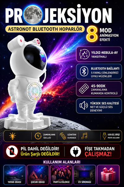 nextbuy Astronot Projektör Gece Masa Lambası Galaxy Gökyüzü Star Projeksiyon ...