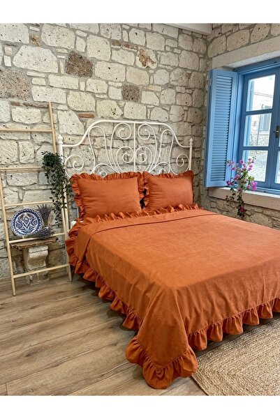 Decamor home Set cuvertură de pat cu volane, culoare scorțișoară, dublă