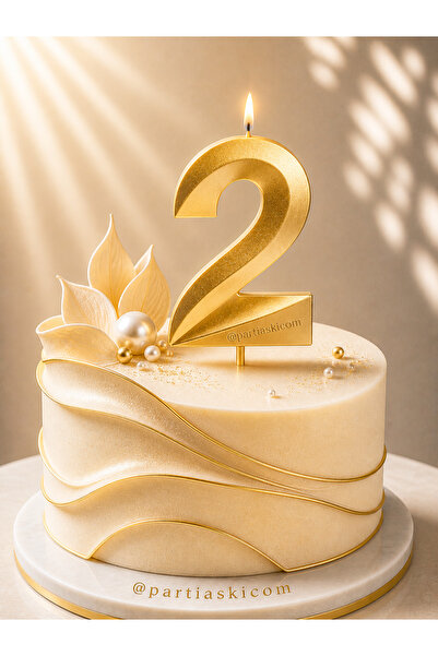 PARTİ AŞKI 2 Yaş Gold Renk Rakam Mum Doğum Günü Pasta Mumu