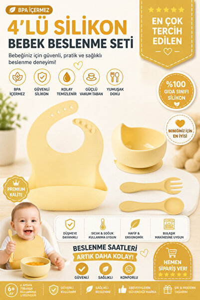 jojobebek Çocuk Silikon Mama Önlüğü, Silikon Vakumlu Kase, Silikon Kaşık Ve Ç...