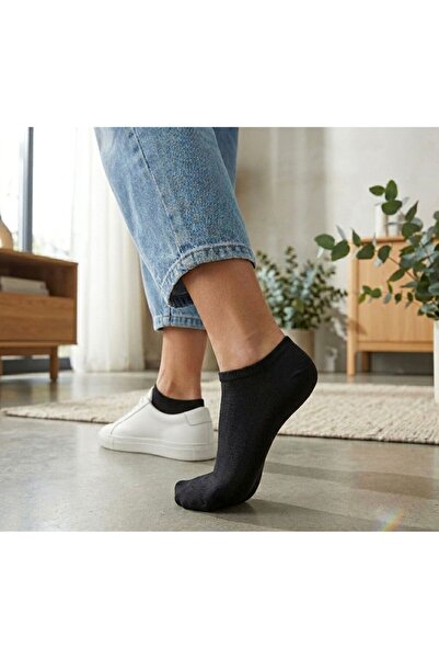 Çorap Kurdu 10 Pairs of Solid Color Unisex Black Short Booties Socks