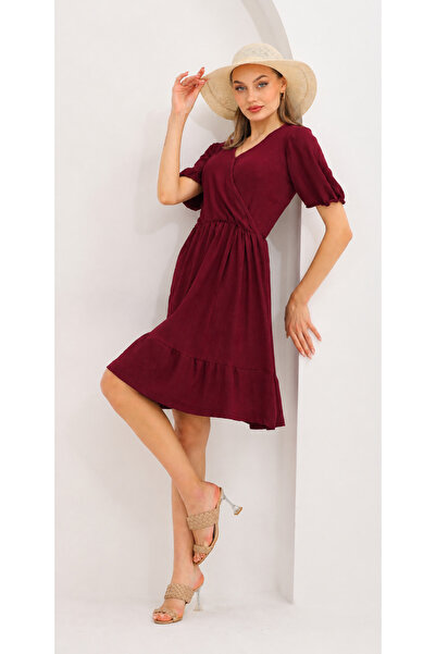 DEVRİMAY TEKSTİL Rochie de damă bordeaux, cu două rânduri de nasturi, încrețită