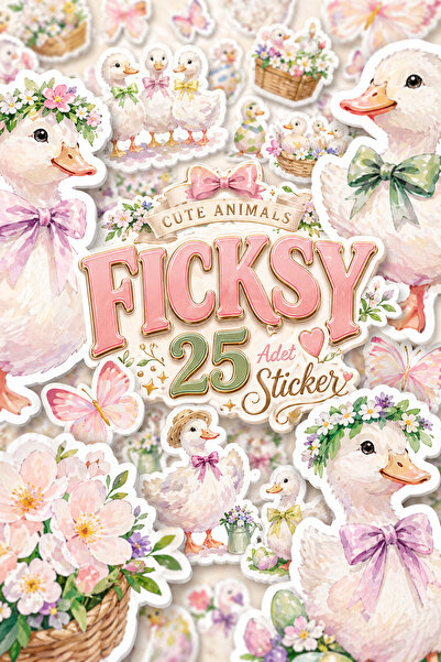 Ficksy Sevimli Ördek Sticker Seti - 25 Adet Kaz Etiket Çıkartma