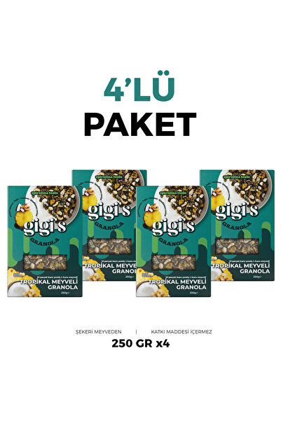 Gigis Food Tropikal Meyveli Granola 4x250g - Spirulina, Chia ve Hindistan Cev...