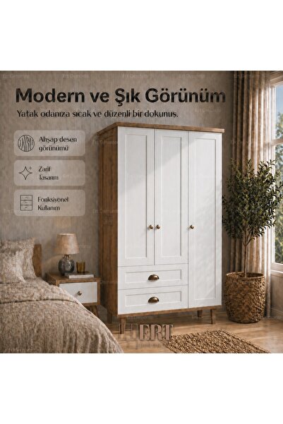 KAYI PARK Meşe Beyaz 3 Kapaklı Dolap
