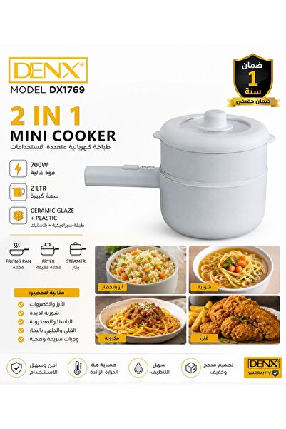 Denx طباخة كهربائية صغيرة 2 في 1 من بسعة 2 لتر وقوة 700 واط م/ DX1769