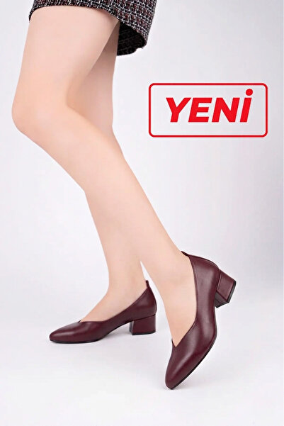 Deripabuc Genuine Leather Claret Red Women's Heeled Leather Shoes Shn-1068